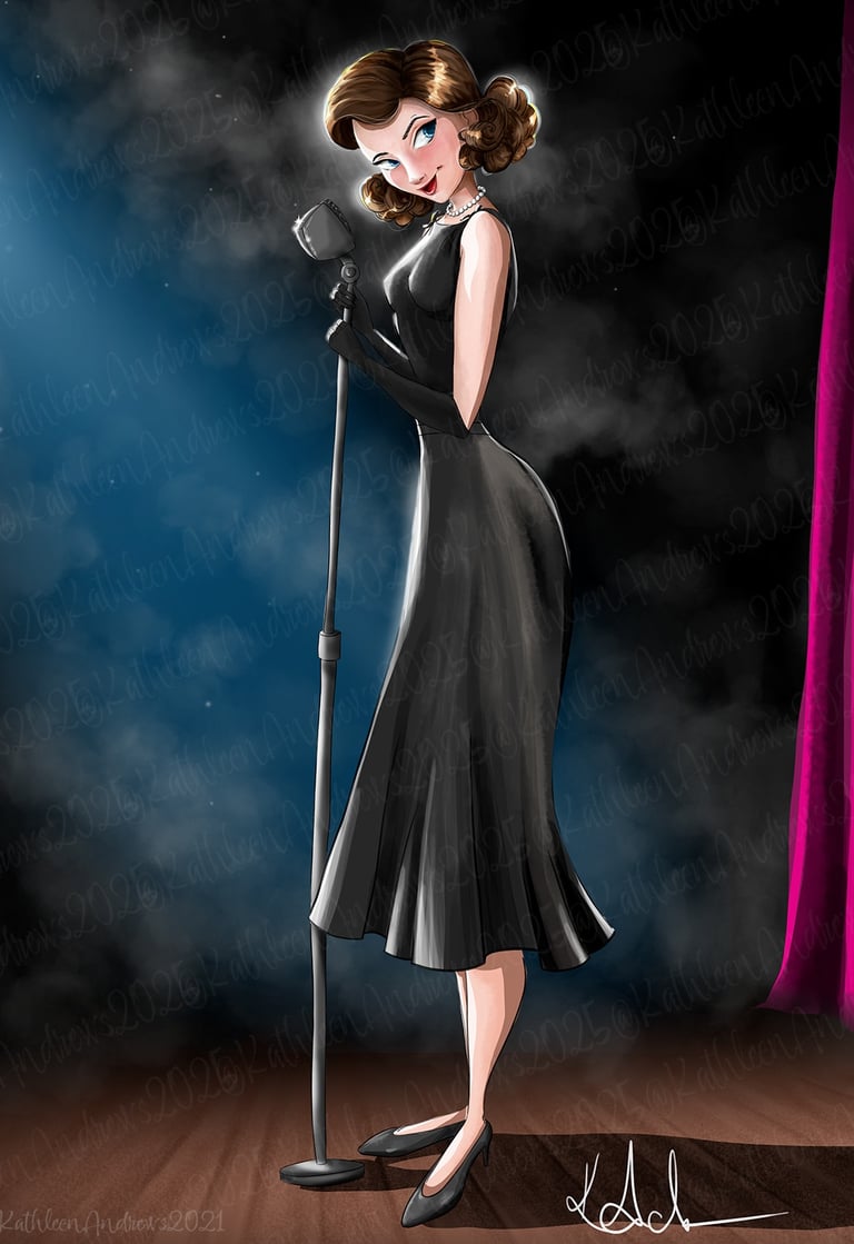 Vintage Jazz singer black dress Mrs.Maisel microphone stage lights illustration smoky spotlight Marvelous Mrs.Maisel Artwork