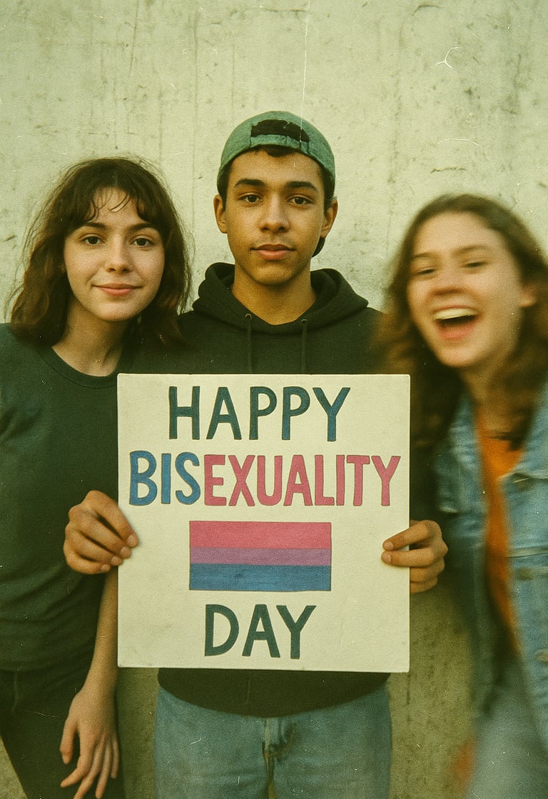 Photo illustration de trois jeunes pour la journée de la bisexualité.