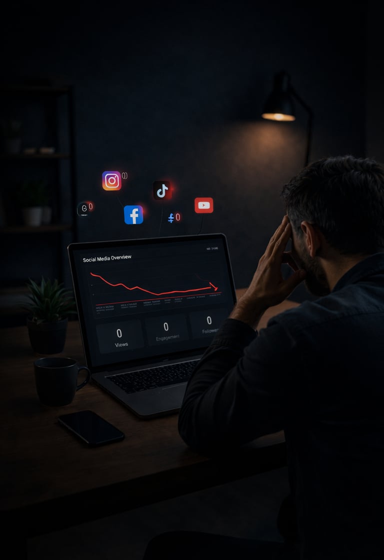 Low social media performance with declining analytics due to poor content strategy