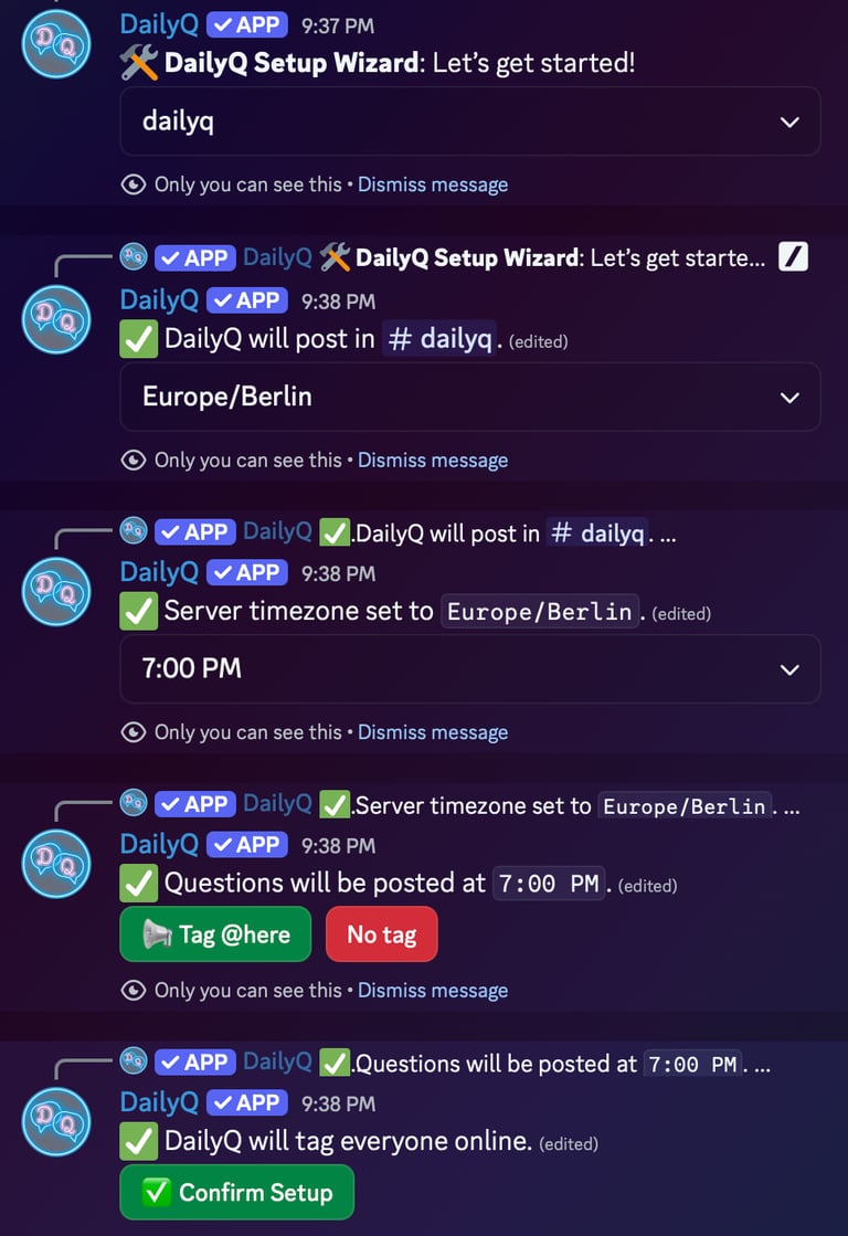 DailyQ setup wizard example 1