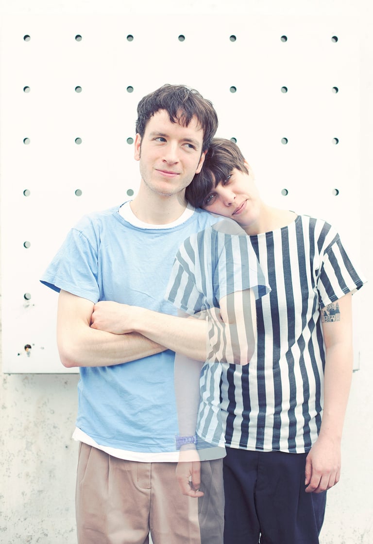 Outdoor double portrait of a band.