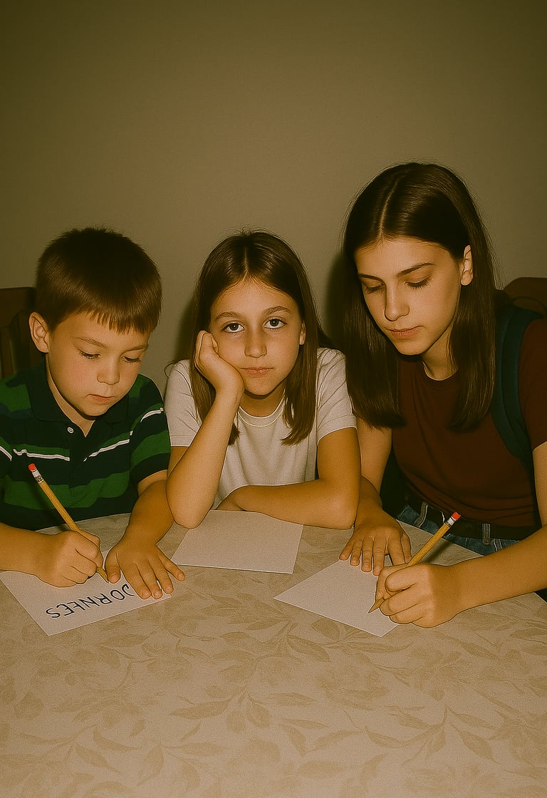 Des enfant qui apprennent l'orthographe pour la journée internationale de l'alphabétisation.