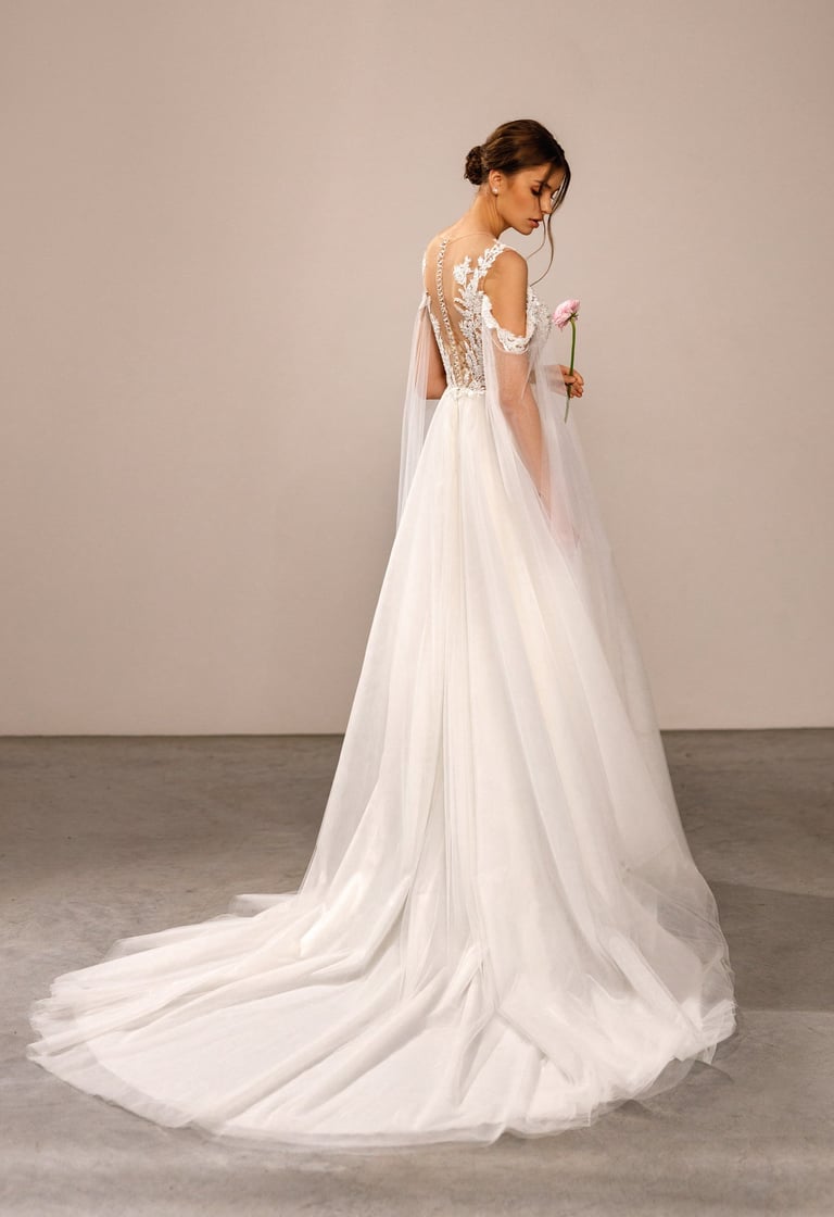 &robe de mariée bohème avec manche amovible et bustier transparent 
