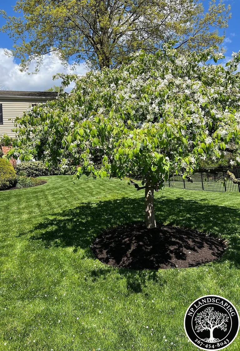 excellent landscaping and hardscaping of grass, stones and trees by NP Landscaping