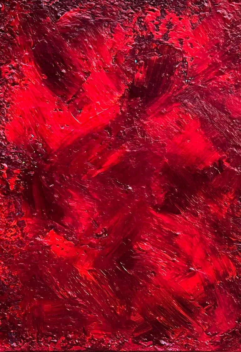  Red Roses 2025, acrylic on plaster and coffee grounds, floral art, Wisconsin 