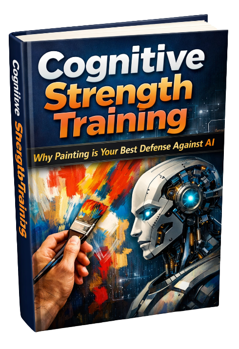 Anchor Book cover: Cognitive Strength Training. Image of human hand painting against an AI robot