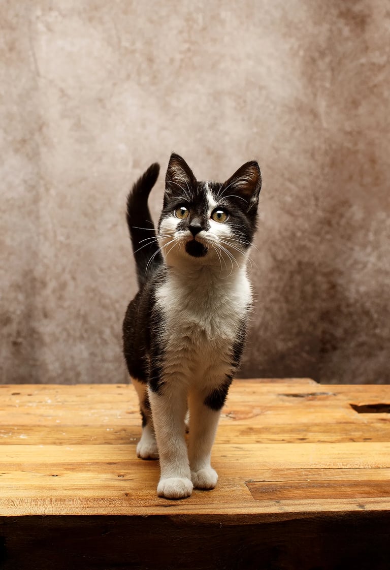 une photo d'un chat noir et blanc
