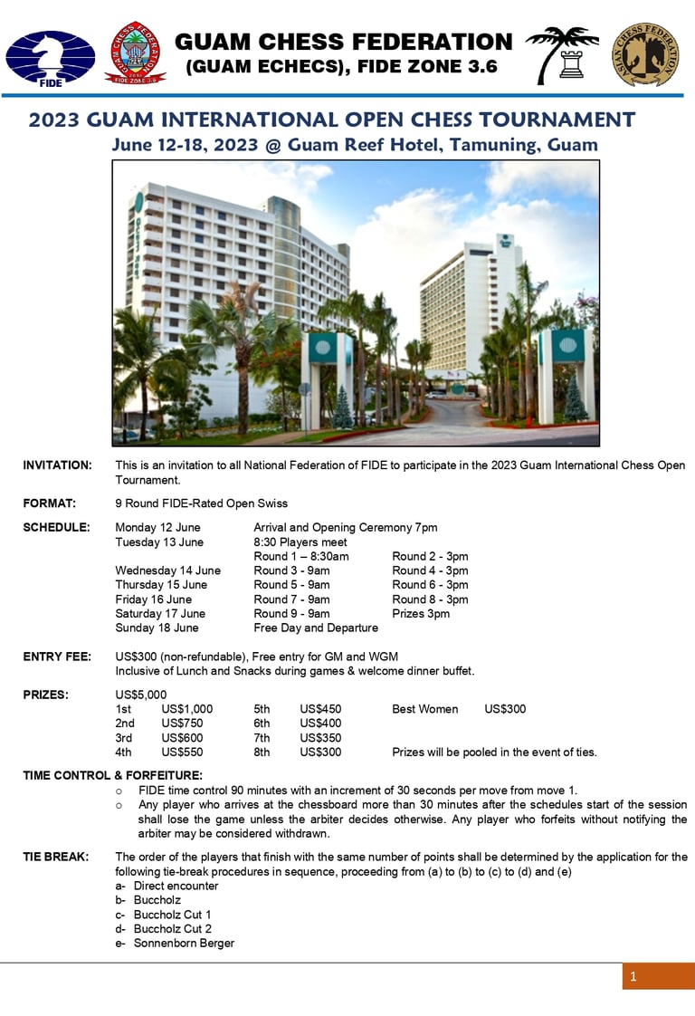 Guam International Open Chess Tournament 2023 with Asian Chess Federation. 