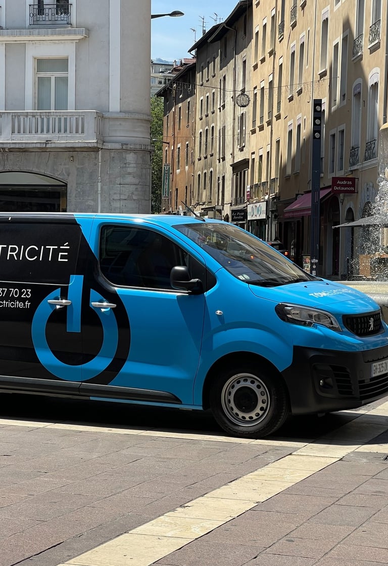 a van with electric charging station on the side of the road