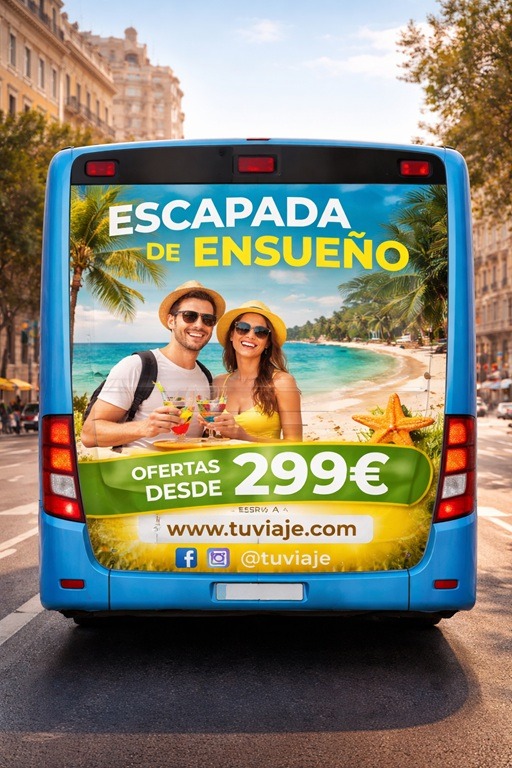 Publicidad en trasera de autobús Madrid campaña exterior