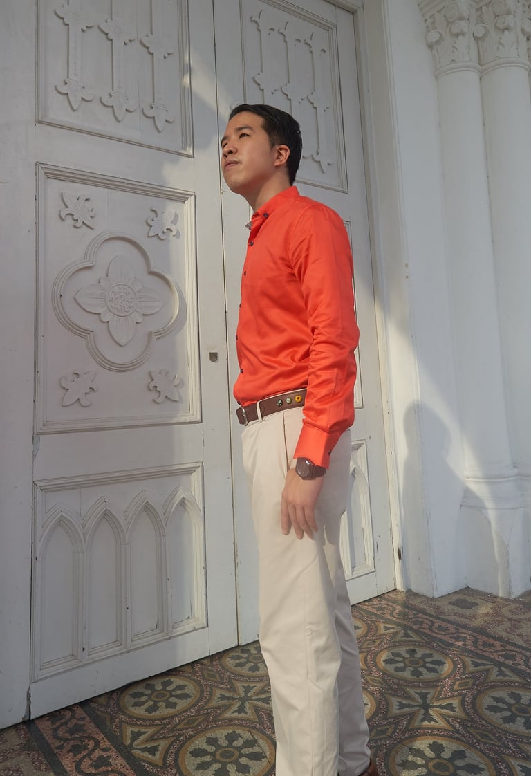 guy observing dawn in vibrant shirt | olio my shop