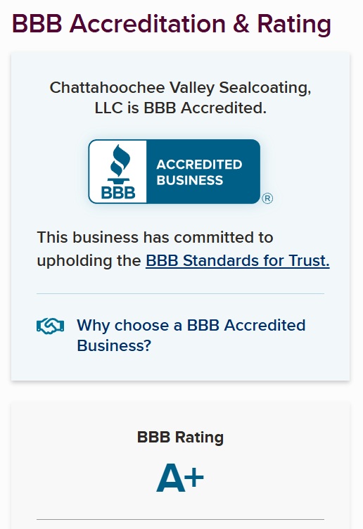 BBB Accredited with an A+ Rating - Auburn, AL Sealcoating Service