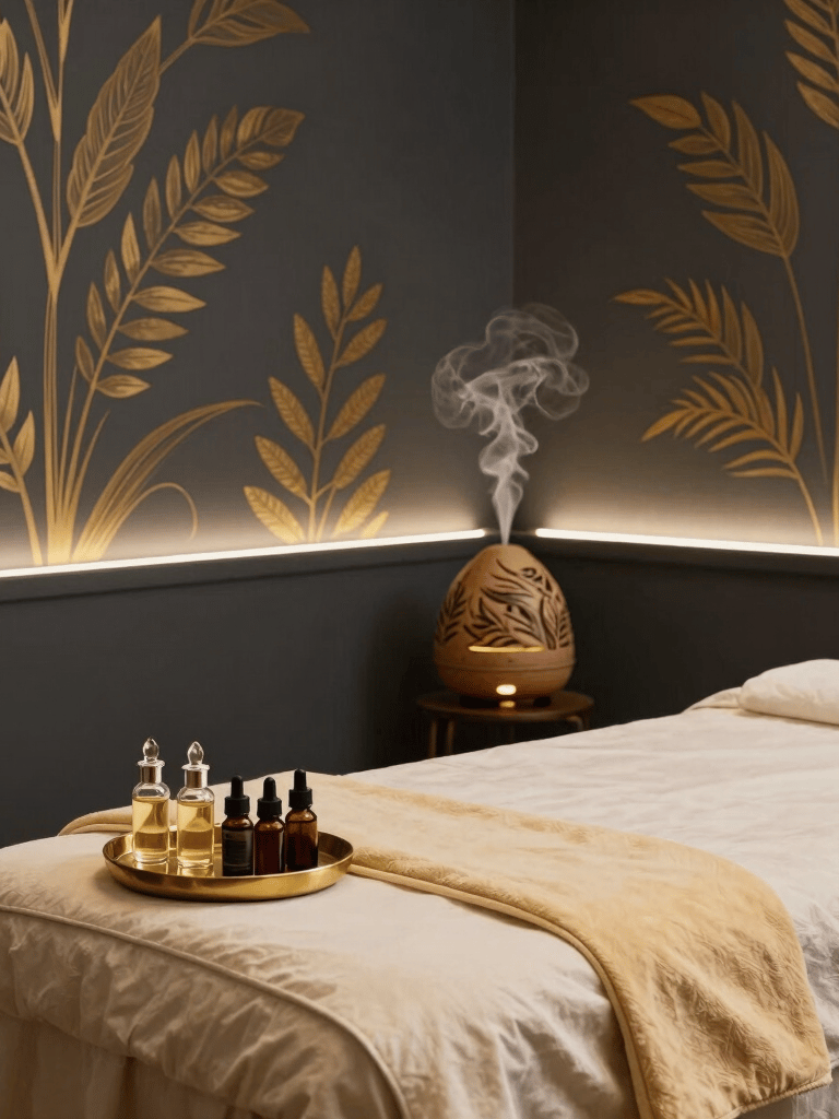 A diffuser releasing fragrant oils in a calm, elegant space filled with natural light.