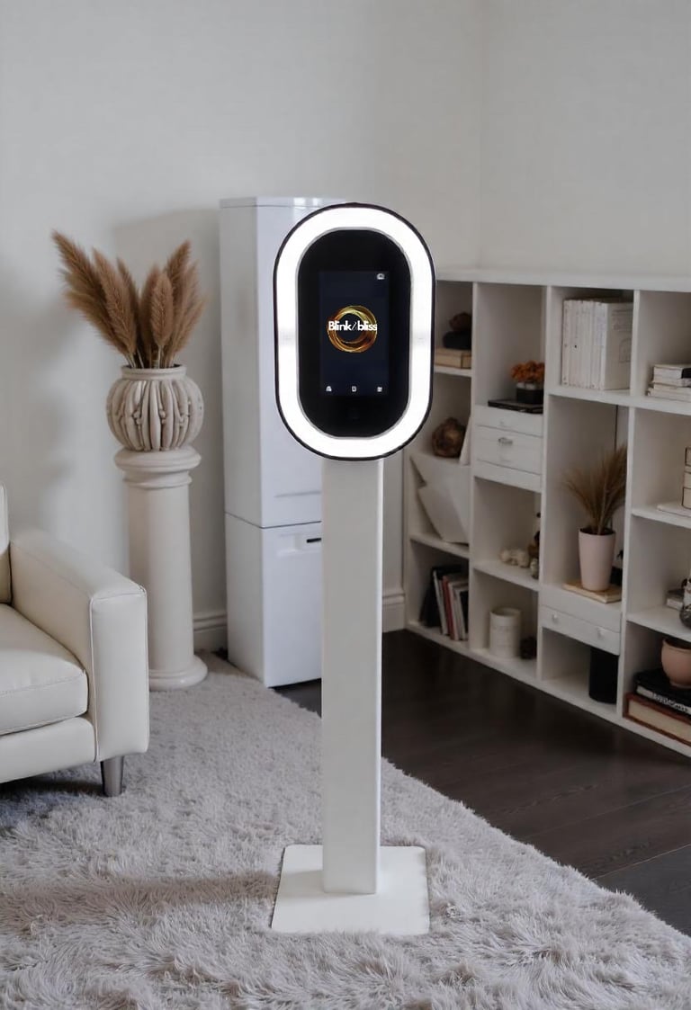 Brand activation photo booth rental with company logo and hashtag