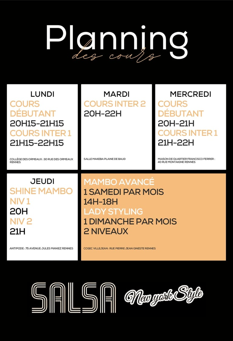 Planning des cours