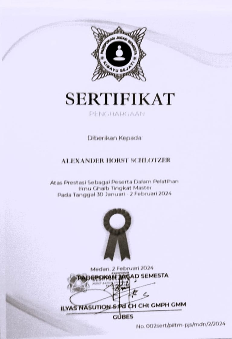 A qualification in Indonesian occult practices at a masters level