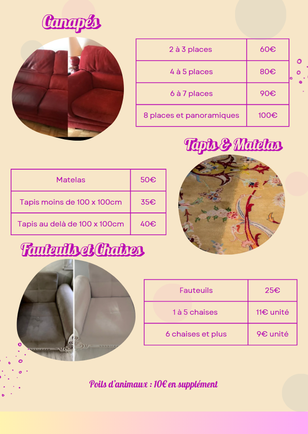 Flyer des tarifs du service de nettoyage textile à domicile à Toulouse