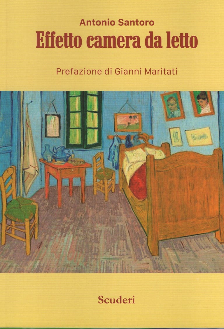 Book cover of Effetto camera da letto by Antonio Santoro featuring Van Gogh's bedroom painting.