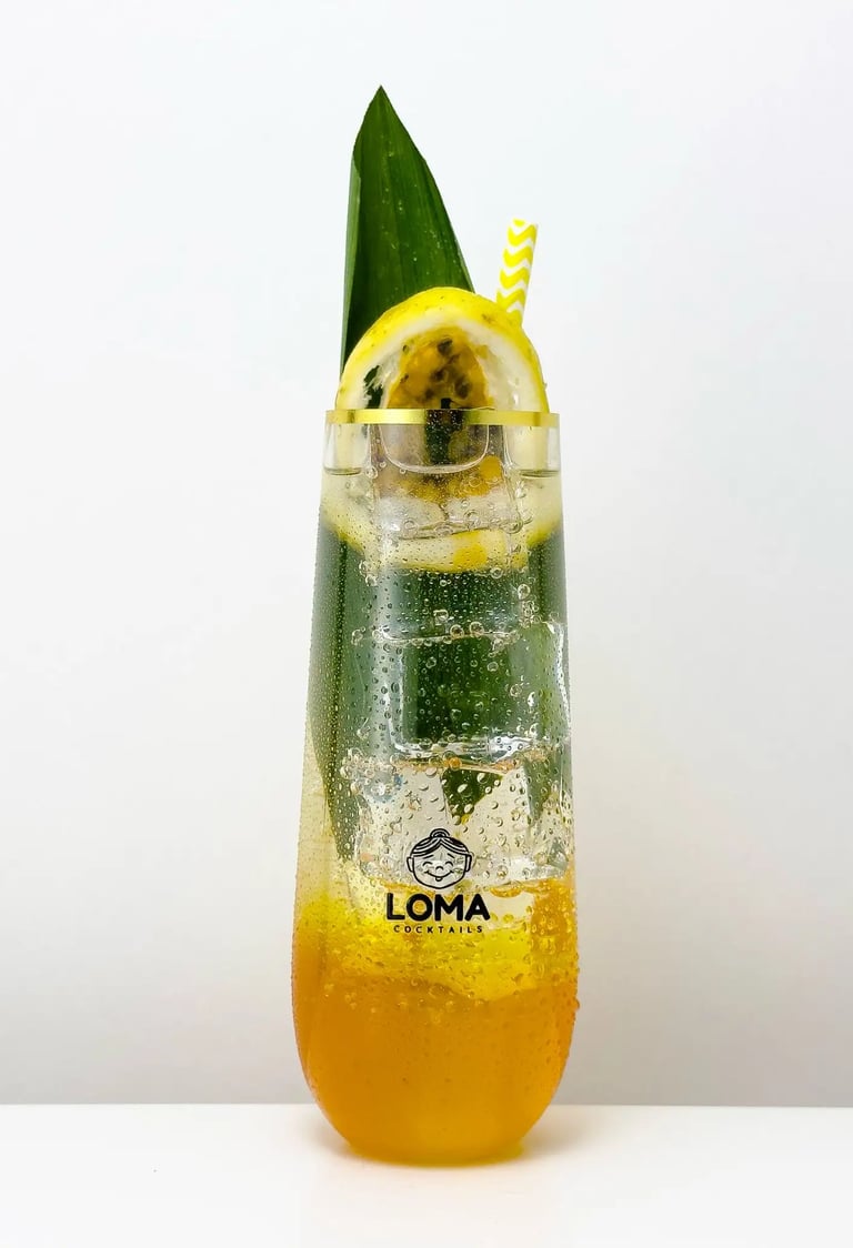 The pandan leaf passion fruit Loma signature cocktail.