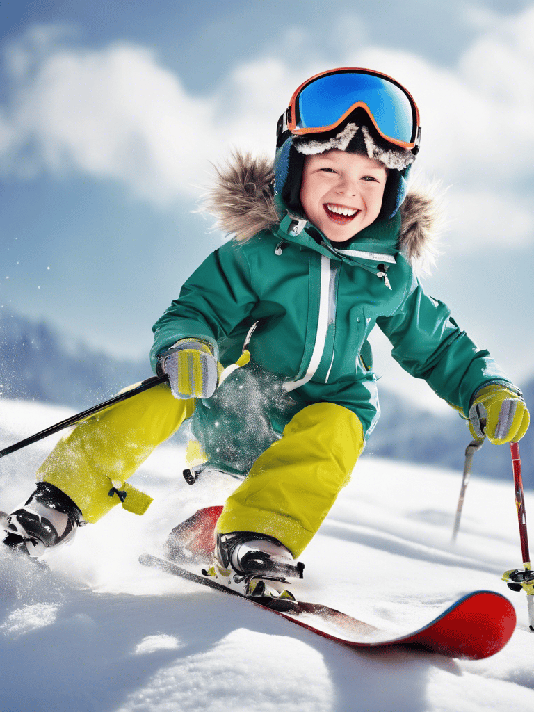 a young child is skiing down a snowy mountain
