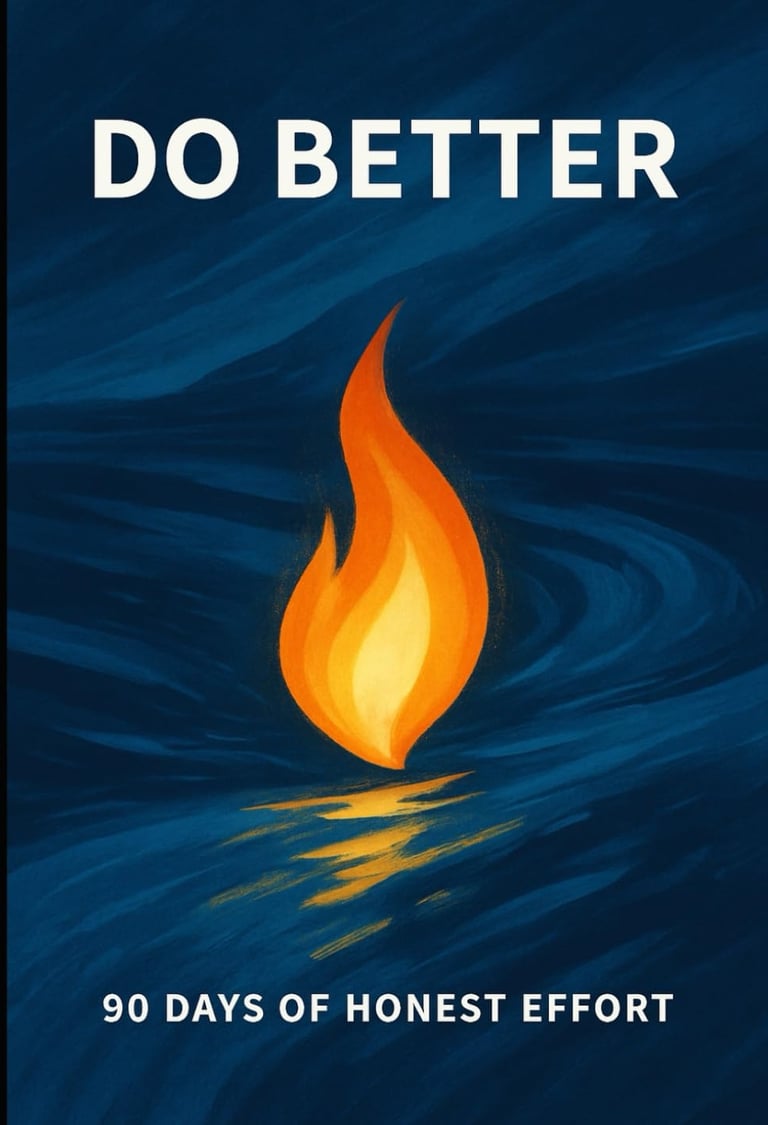 A blue river stylized with a flame in the center. 