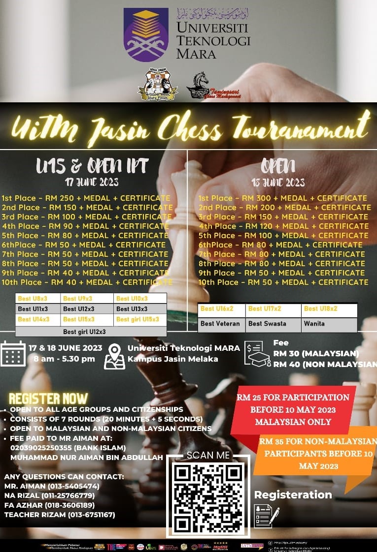 UiTM Jasin Melaka Chess Tournament. Malaysia Chess. Catur Malaysia