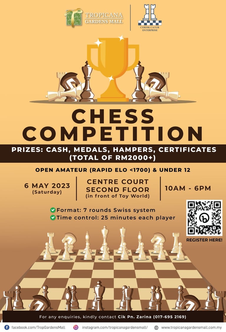 1st Tropicana Gardens Mall Chess Competition 2023. Cerdik Catur Malaysia. 