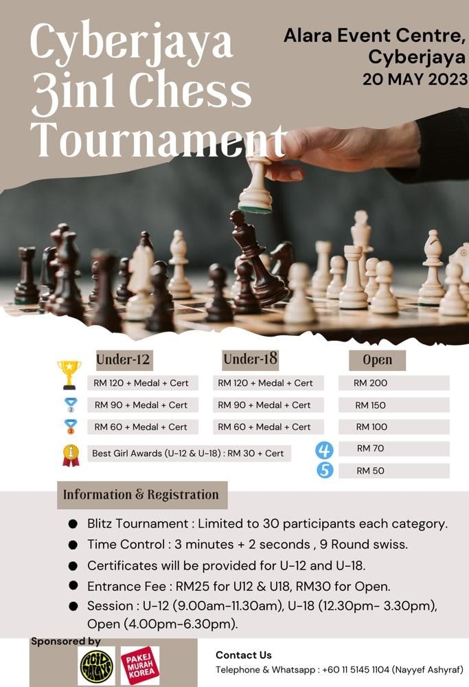 Cyberjaya 3in1 Chess Tournament by Nayyef Ashyraf Catur Malaysia. Blitz Malaysia