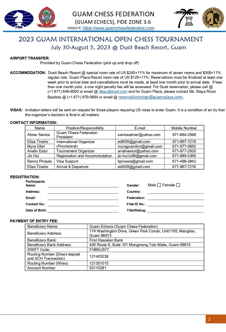 2023 Guam International Open Chess Tournament. Guam Chess. FIDE Chess Zone 3.6