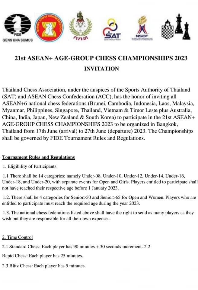 21st ASEAN+ Age Group Chess Championship 2023. ASEAN Chess. Thailand Chess Association
