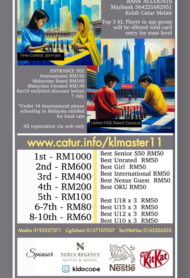 11th KL Master U1600 FIDE Rated Classical Chess Championship at Nexus Regency Hotel. Malaysia Chess