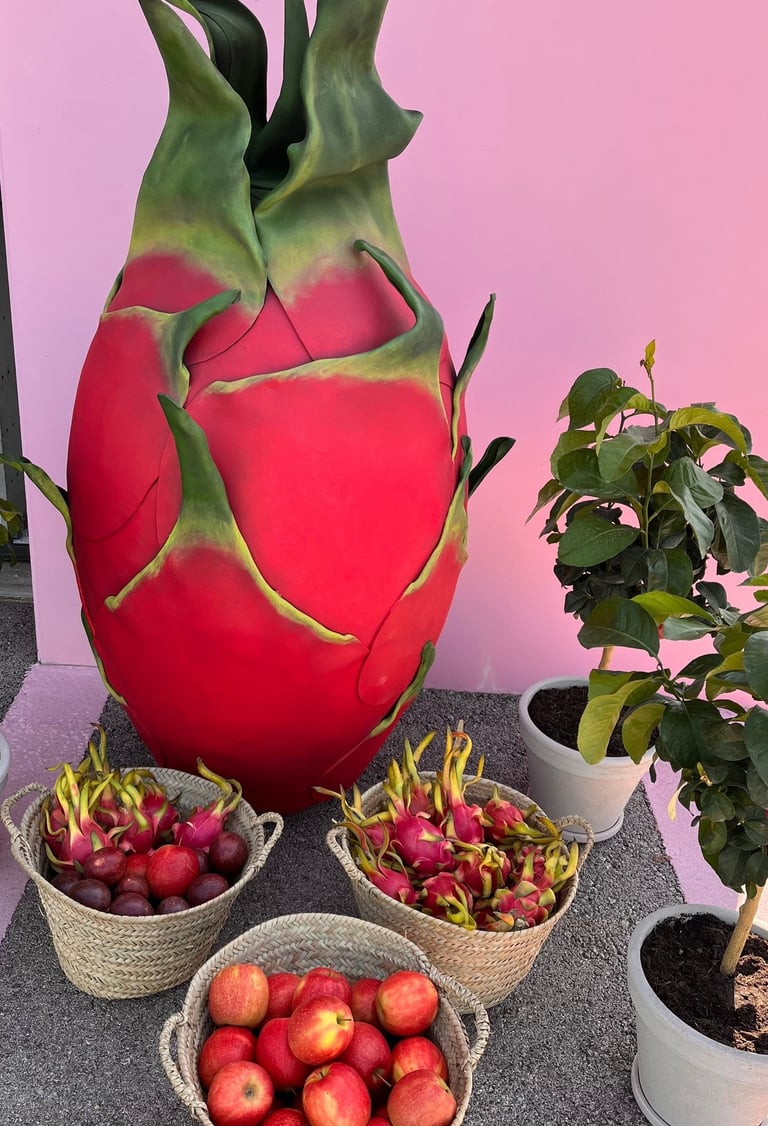Überdimensionale Drachenfrucht als Fotospot