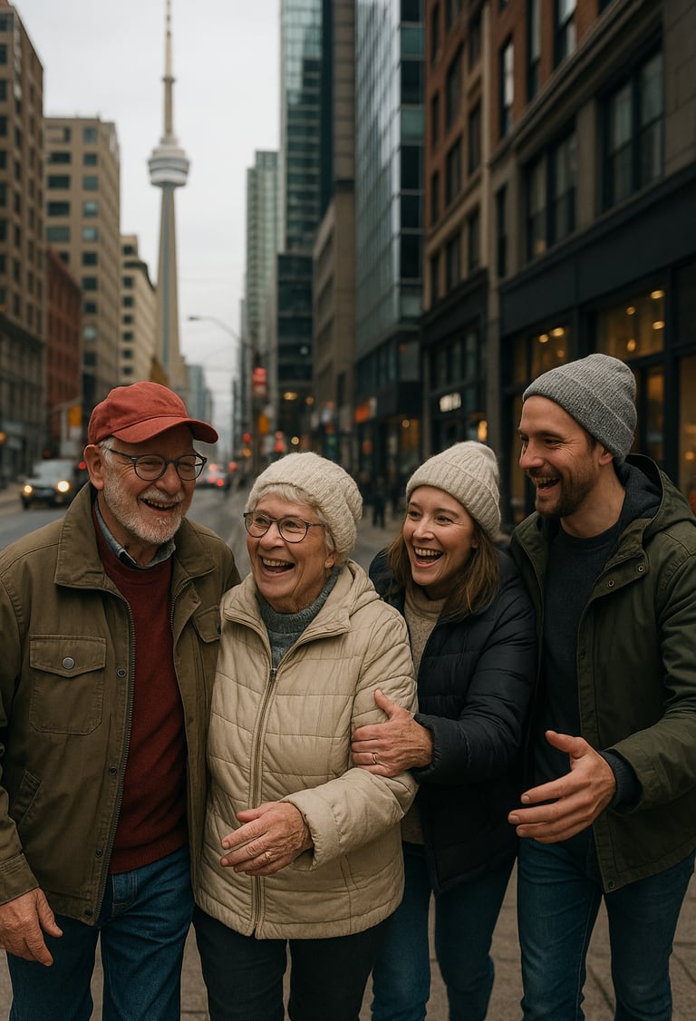 Grands-parents canadiens dans la rue à Toronto - illustration Journée des grands-parents.