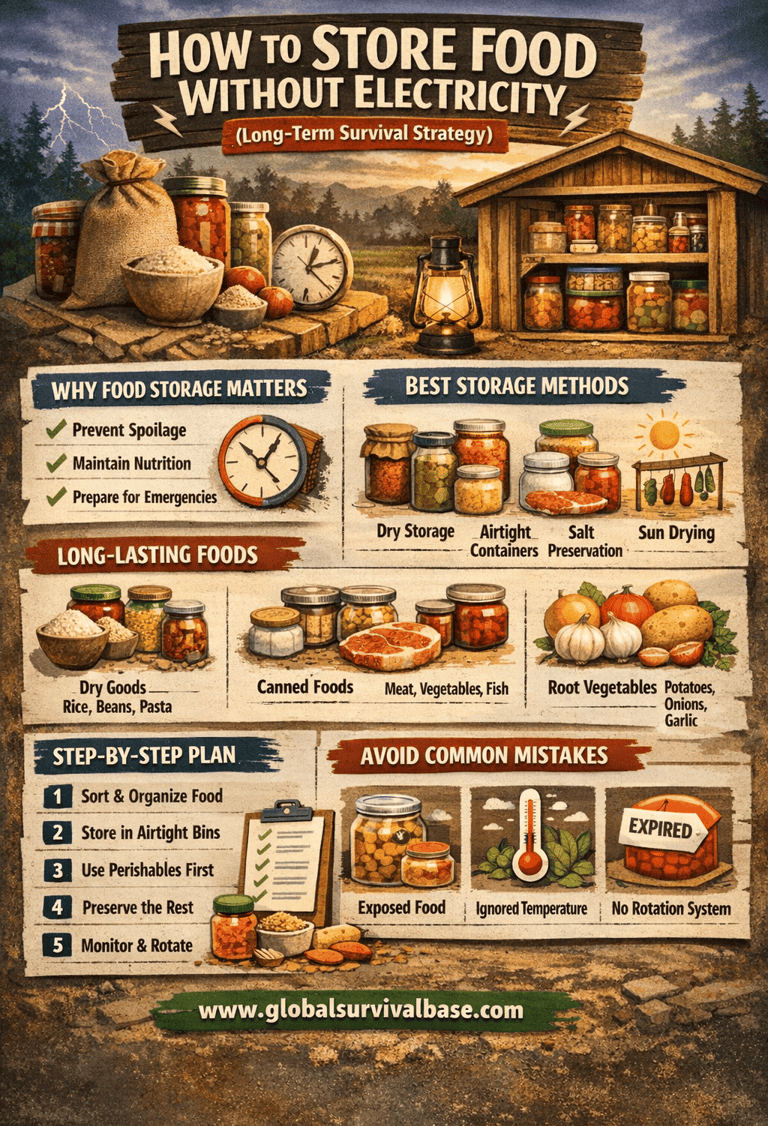 Infographics of How to Store Food Without Electricity (Long-Term Survival Strategy)