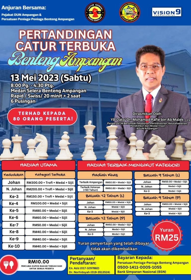 Pertandingan Catur Terbuka Benteng Ampangan. Catur Malaysia. 