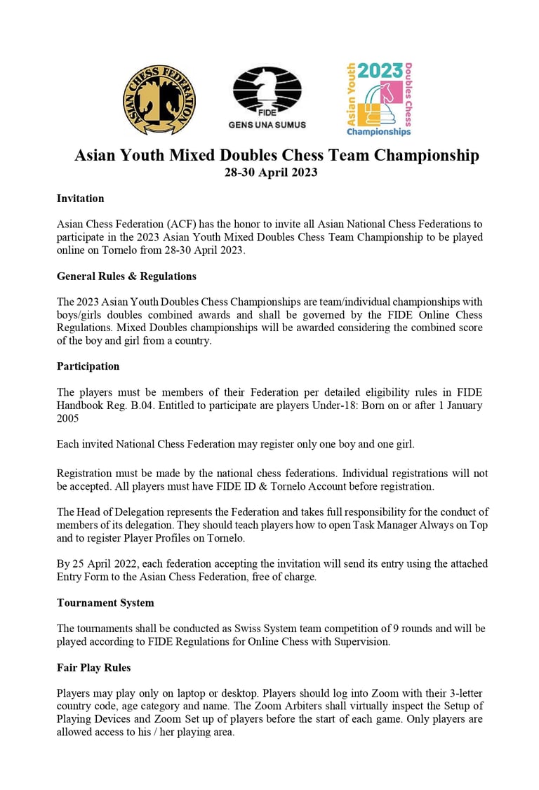 Asian Youth Online Mixed Doubles Chess Team Championship 2023. Asian Chess Federation