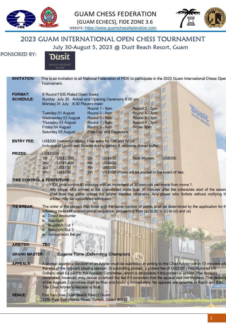 2023 Guam International Open Chess Tournament. Guam Chess. FIDE Chess Zone 3.6