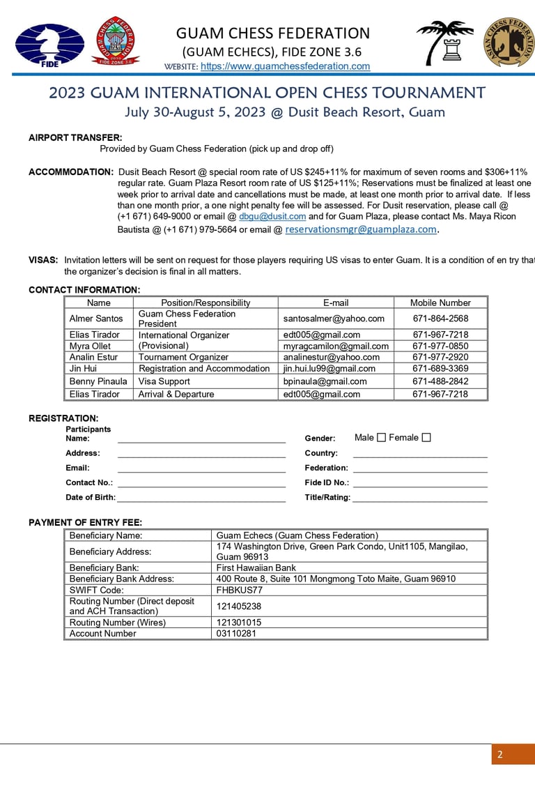 2023 Guam International Open Chess Tournament. Guam Chess. FIDE Chess Zone 3.6