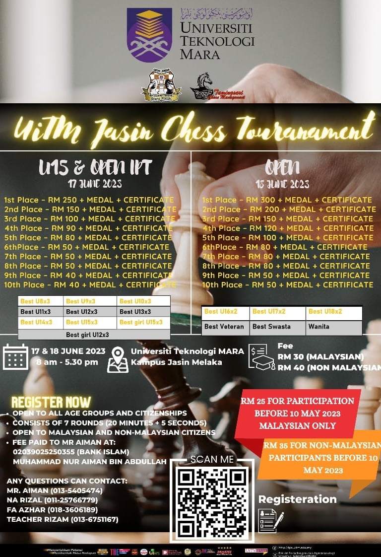 UiTM Jasin Melaka Chess Tournament. Malaysia Chess. Catur Malaysia