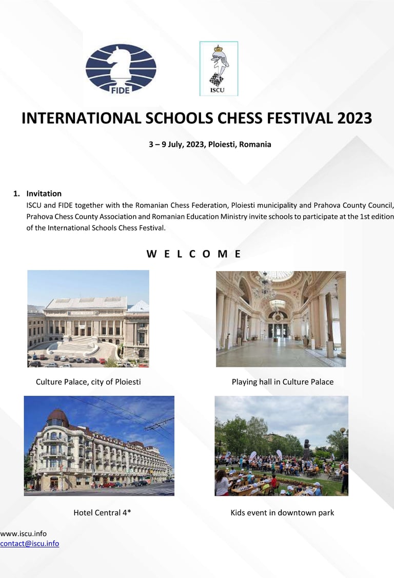 FIDE 1st International Schools Chess Festival at Culture Palace, Romania.