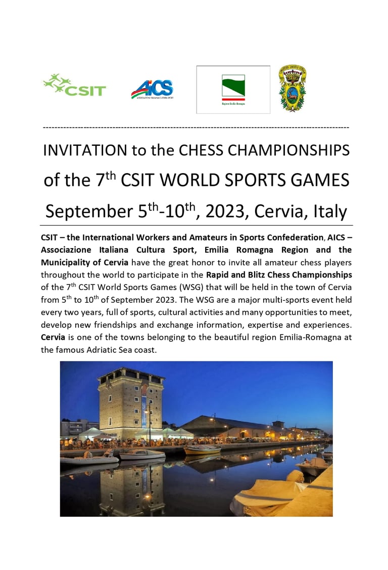 7th CSIT World Sports Games Chess Championship 2023, Congressi Milano Marittima, Cervia Italy
