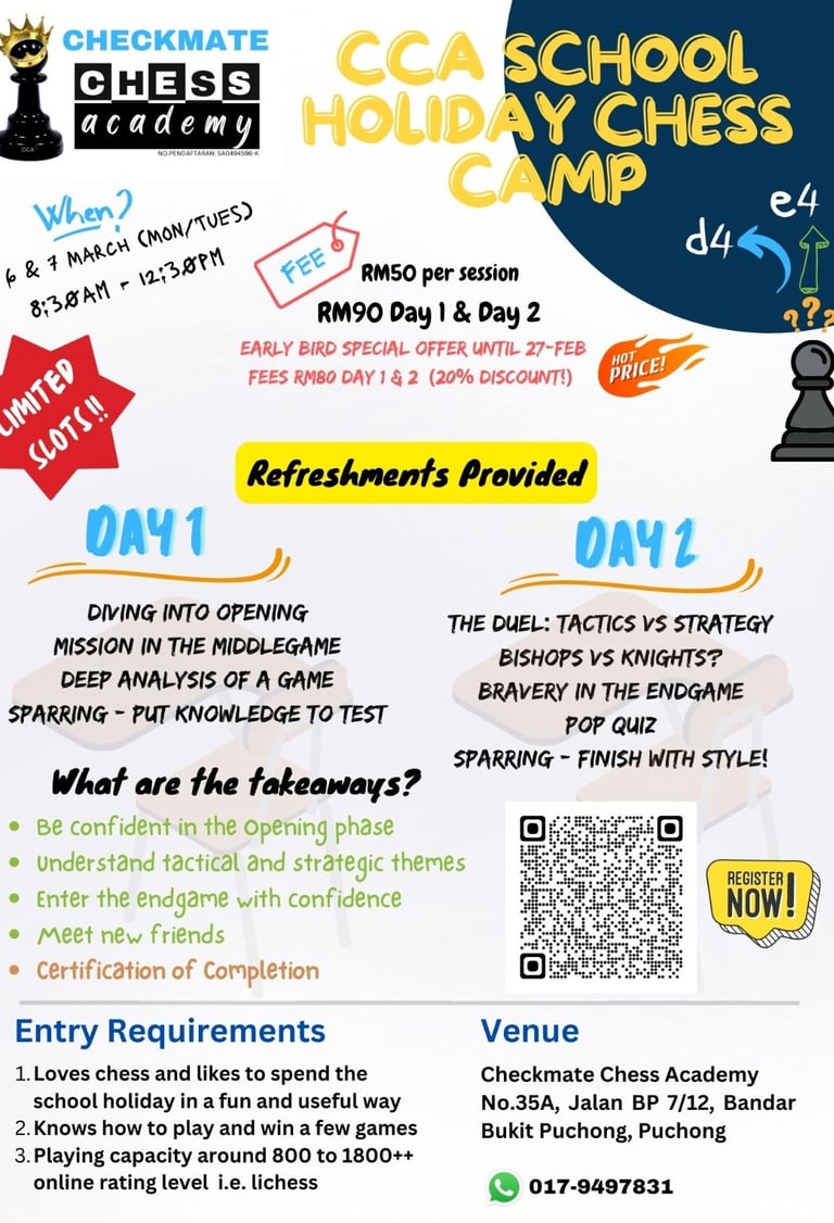 Checkmate Chess Academy CCA School Holiday Chess Camp. Malaysia Chess. Catur Malaysia