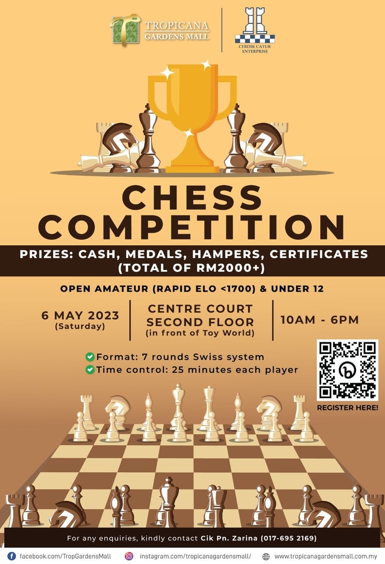 1st Tropicana Gardens Mall Chess Competition 2023. Cerdik Catur Malaysia. 