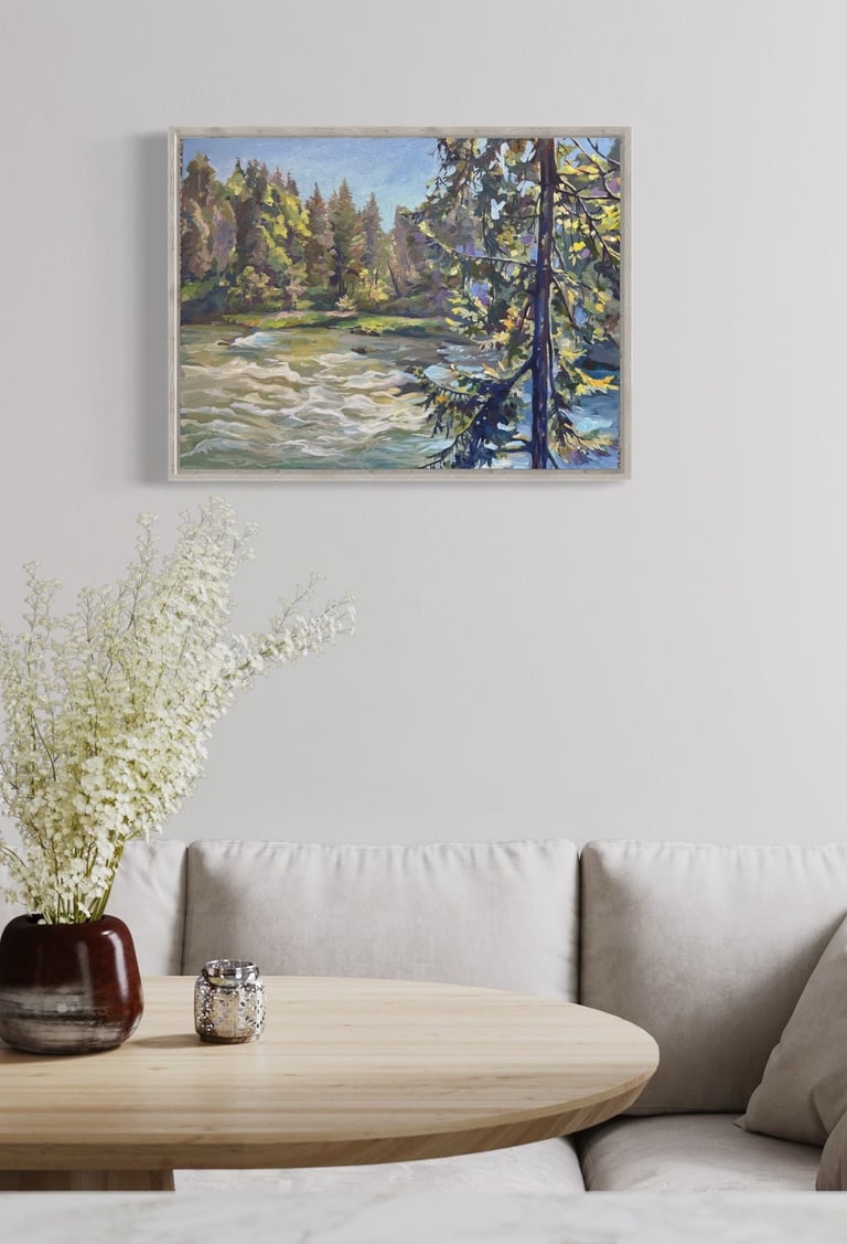 Angela Moiseieva’s River Landscape oil painting 'Enchanted River Where Nature's Force Unfolds' 18x24