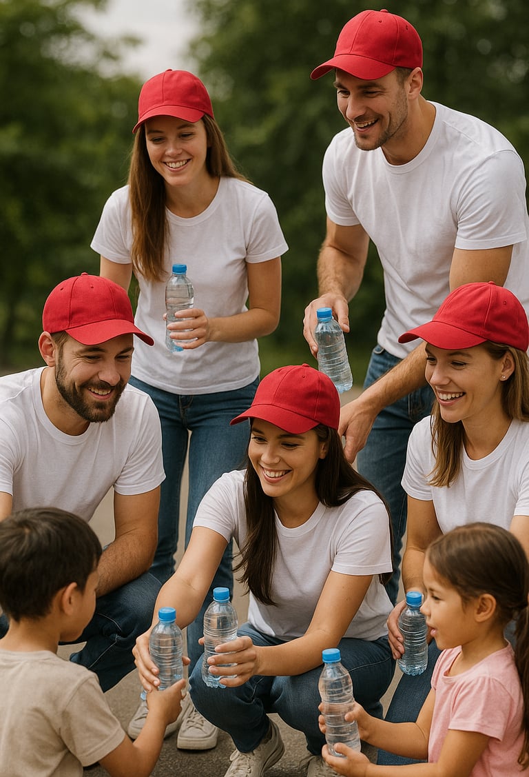 Dont de bouteilles d'eau à des enfants pour la journée mondiale de la charité.