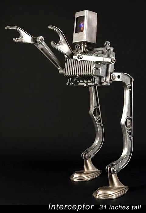 Found object robot named Interceptor by Santa Barbara sculptor Tal Avitzur.