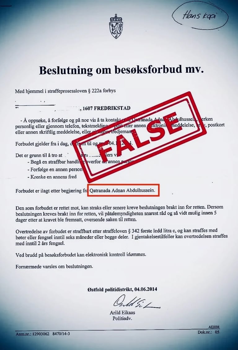 Qatranada Adnan Abdulhussein,salah hassan al saadi,zainab abdulkarim ali, hege-finsveen, Fredriksatd politi,