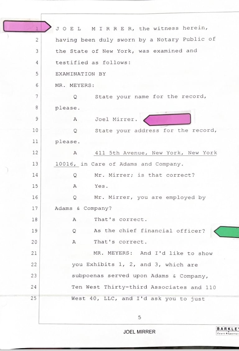 Joel Mirrer Testifying under federal Subpoena