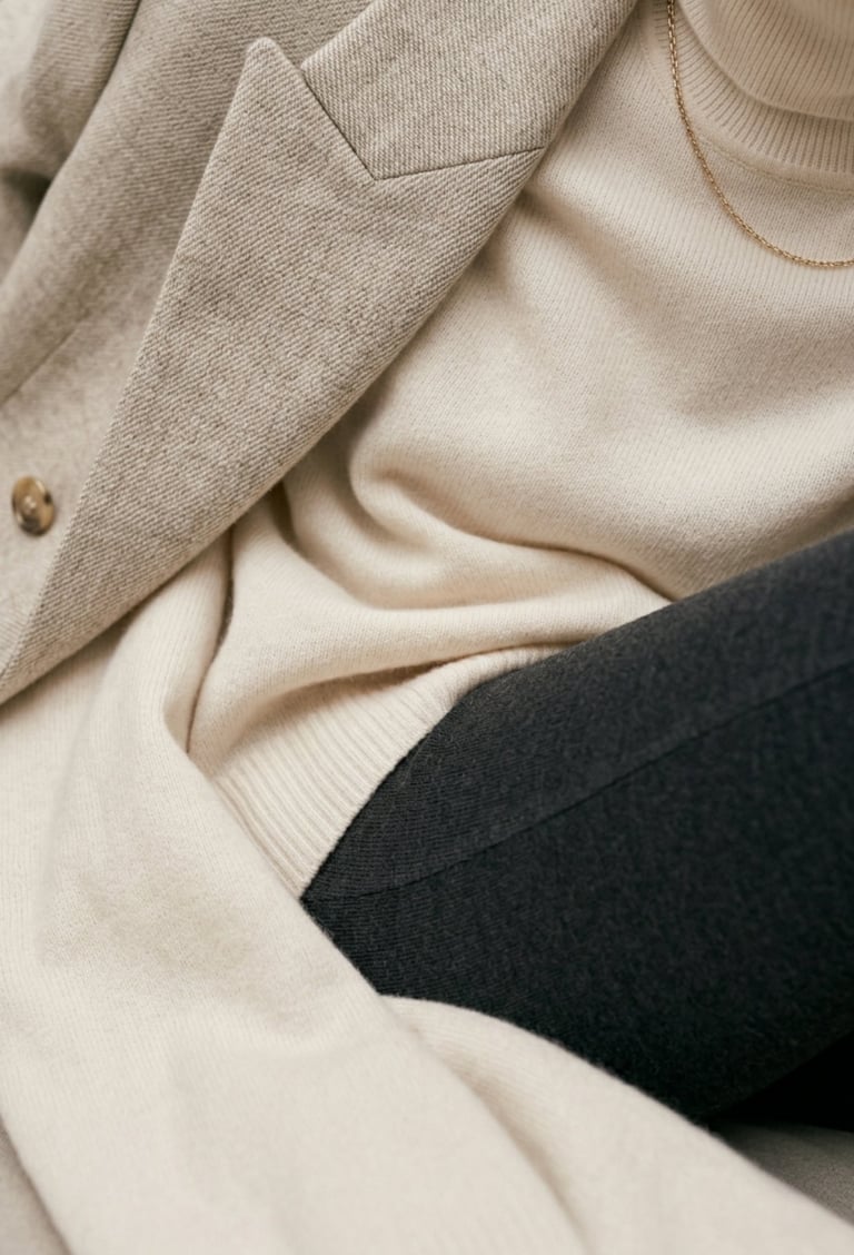 Close-up of premium neutral fabric textures in luxury minimalist fashion styling.