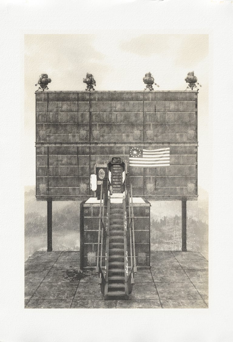 Type 1.5.11. de Maxim Zmeyev : C.A.M.P. tour de guet de Fallout 76 avec drapeau, escalier et tourell